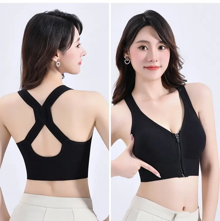 Sports Bra Women's Large Size High-Strength Shock-Proof Front Zipper Fitness Yoga Running Anti-Sagging Tube Top Bra — feature 20