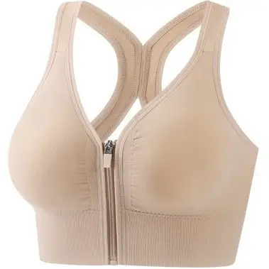 Sports Bra Women's Large Size High-Strength Shock-Proof Front Zipper Fitness Yoga Running Anti-Sagging Tube Top Bra