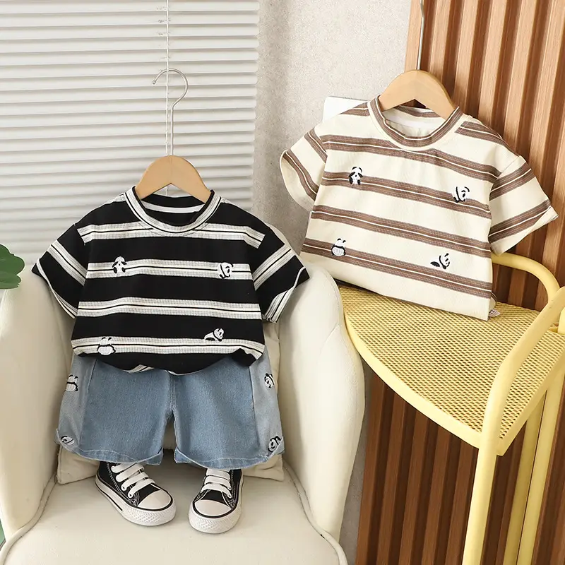 Kids Short Sleeve Suit Black Beige Korean Style — feature 4