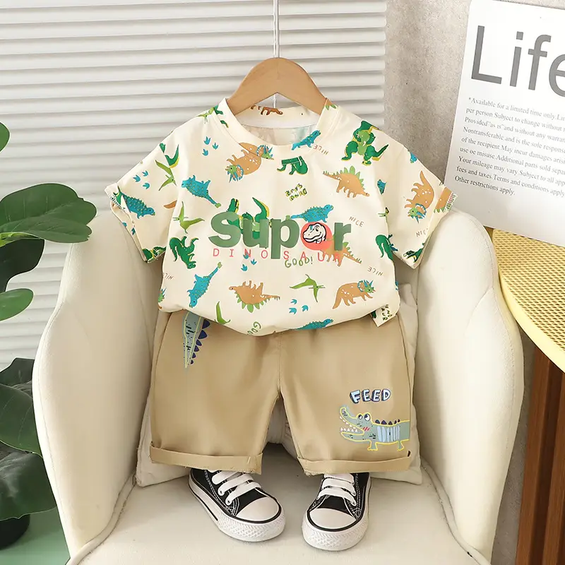 Kids Short Sleeve Suit Black Beige Korean Style — feature 8