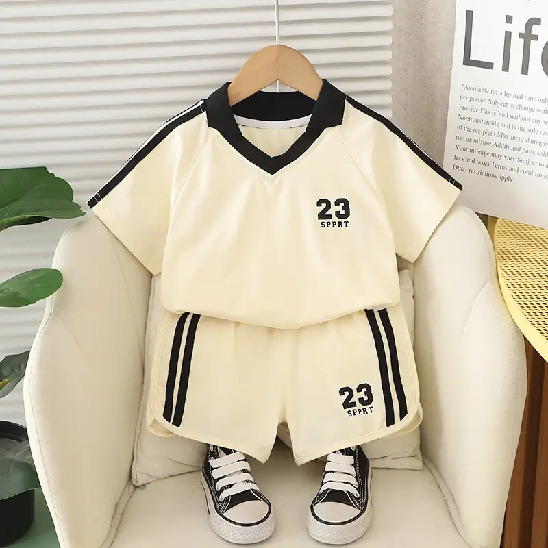Kids Short Sleeve Suit Black Beige Korean Style - Image 8
