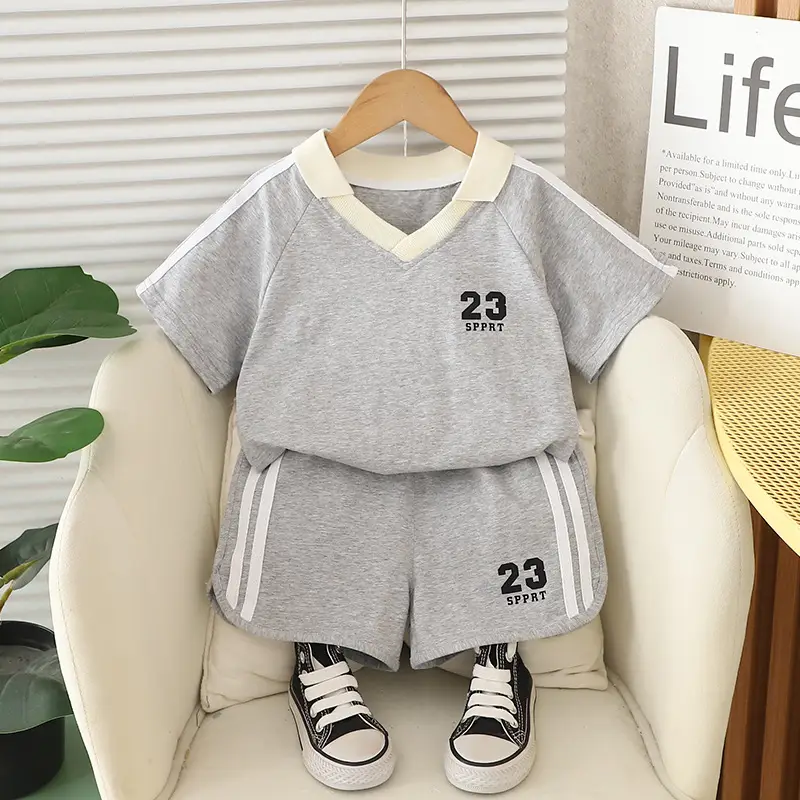 Kids Short Sleeve Suit Black Beige Korean Style - Image 10