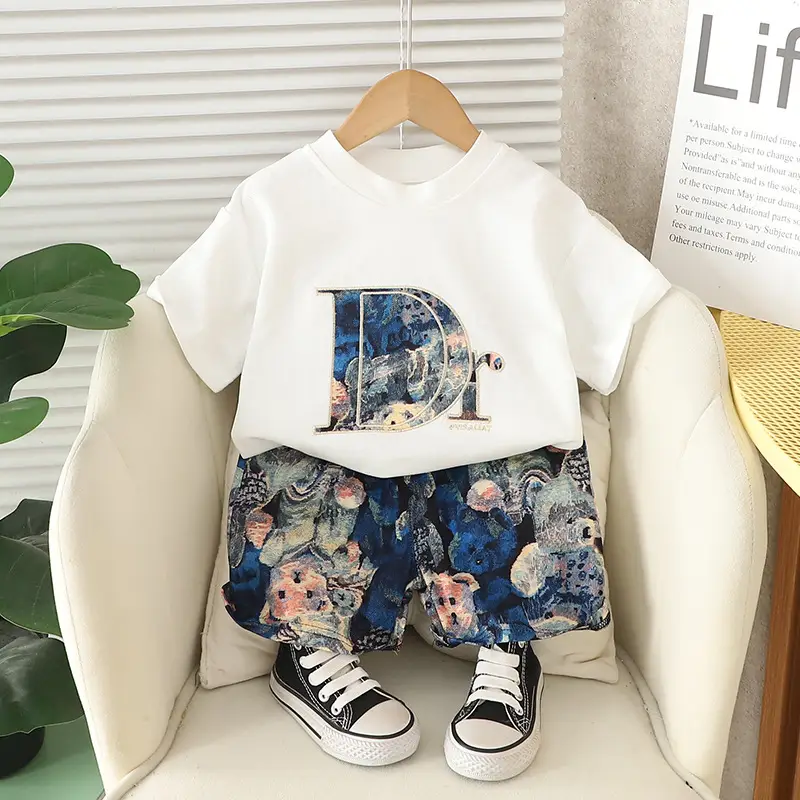 Kids Short Sleeve Suit Black Beige Korean Style - Image 19