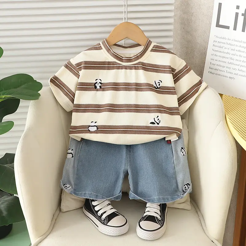 Kids Short Sleeve Suit Black Beige Korean Style - Image 21