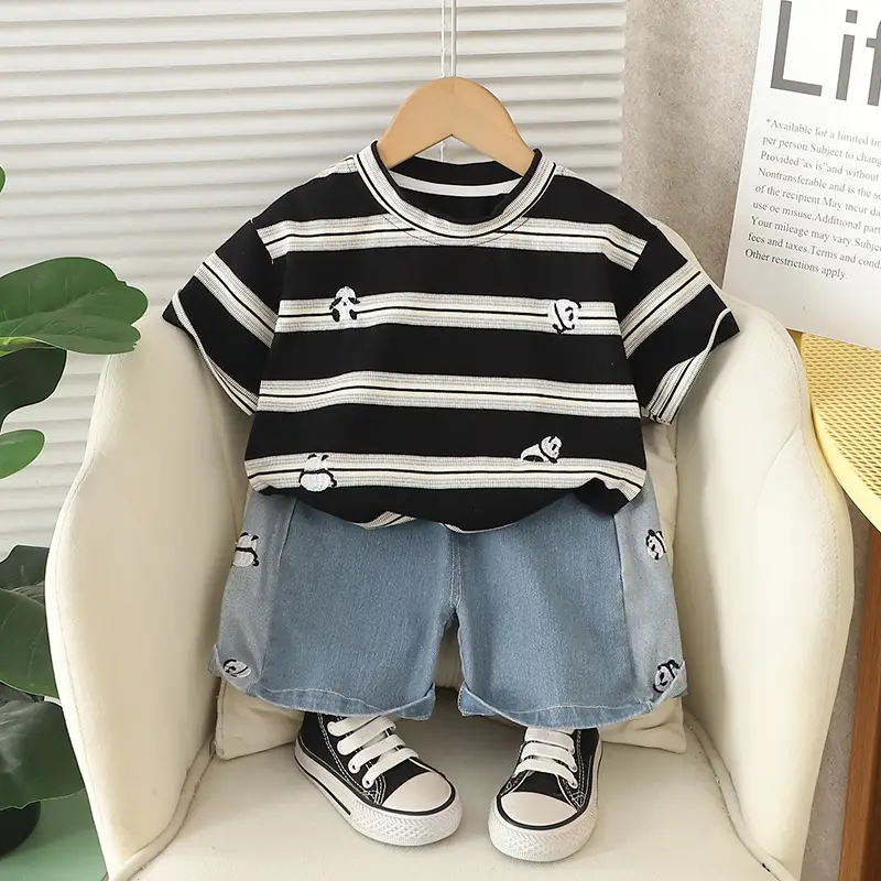 Kids Short Sleeve Suit Black Beige Korean Style - Image 22