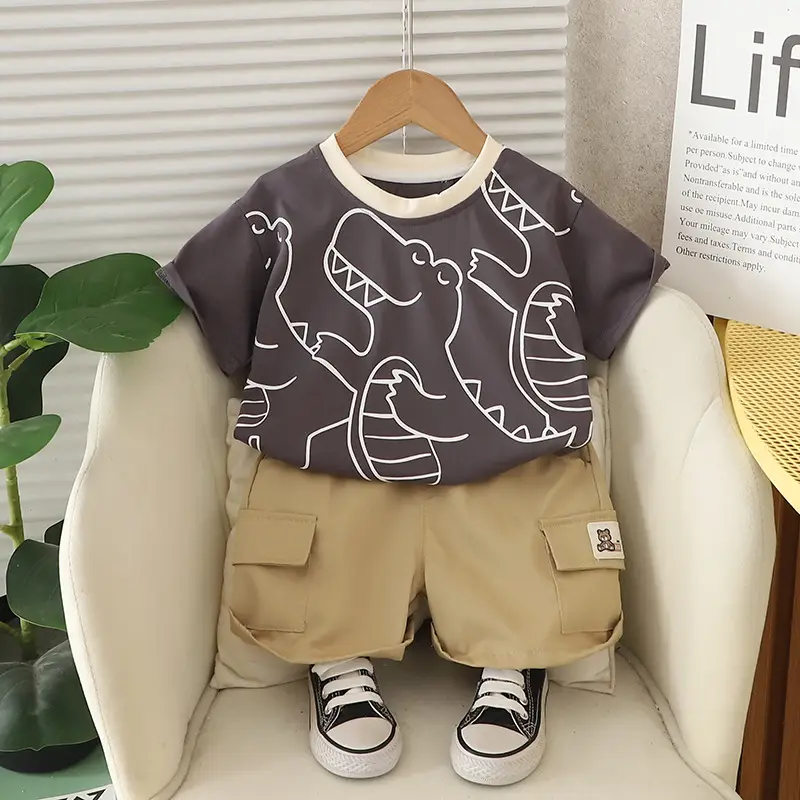 Kids Short Sleeve Suit Black Beige Korean Style - Image 23