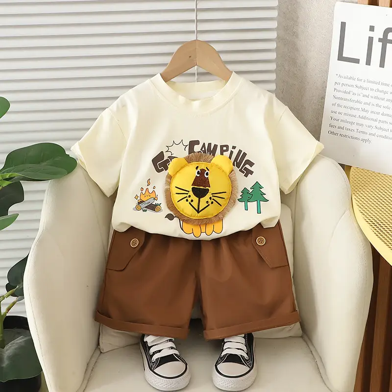 Kids Short Sleeve Suit Black Beige Korean Style - Image 25