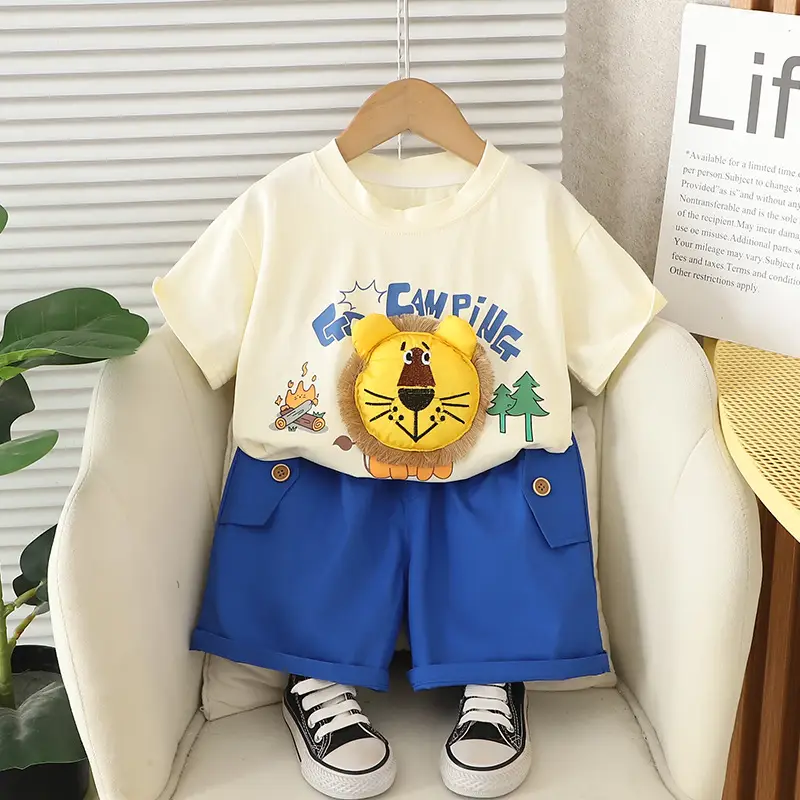 Kids Short Sleeve Suit Black Beige Korean Style - Image 26