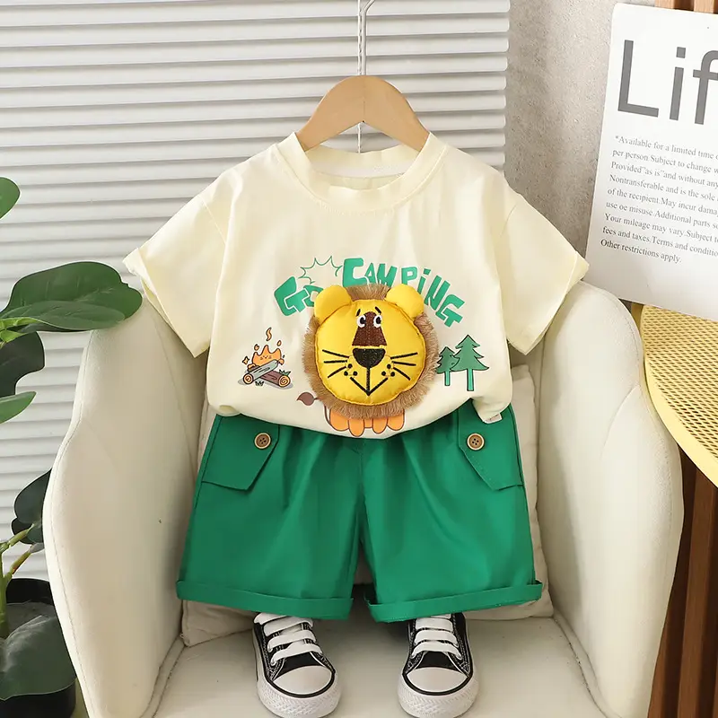 Kids Short Sleeve Suit Black Beige Korean Style - Image 27