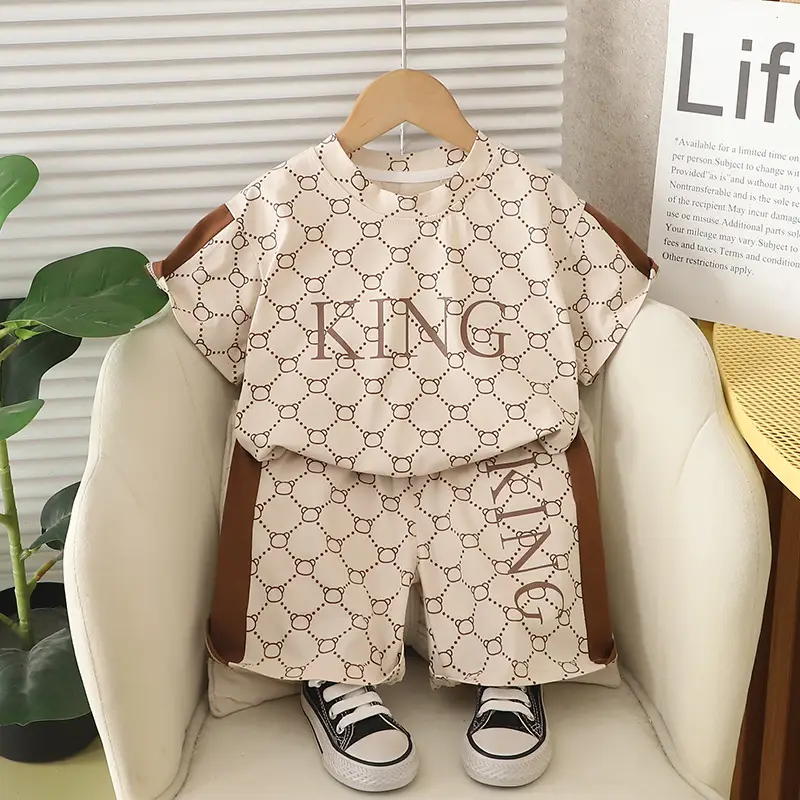 Kids Short Sleeve Suit Black Beige Korean Style - Image 3