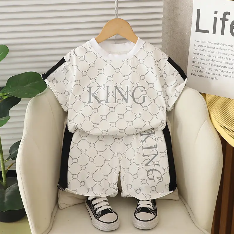 Kids Short Sleeve Suit Black Beige Korean Style - Image 5