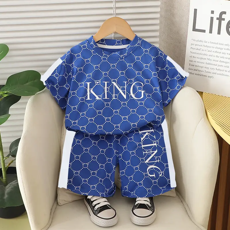Kids Short Sleeve Suit Black Beige Korean Style - Image 6