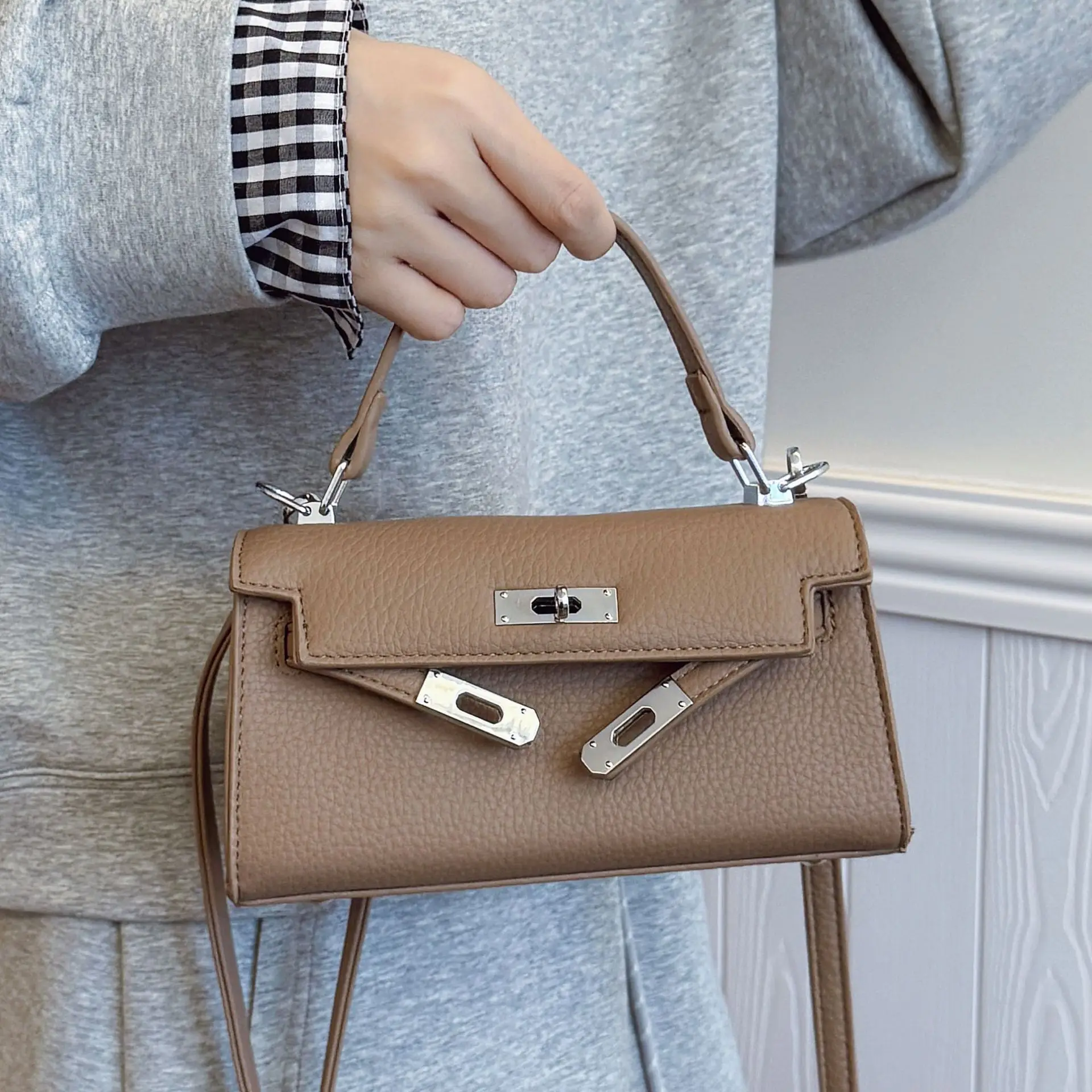 Women Satchel Bag Brown Leather 2025 Spring Summer - Image 8
