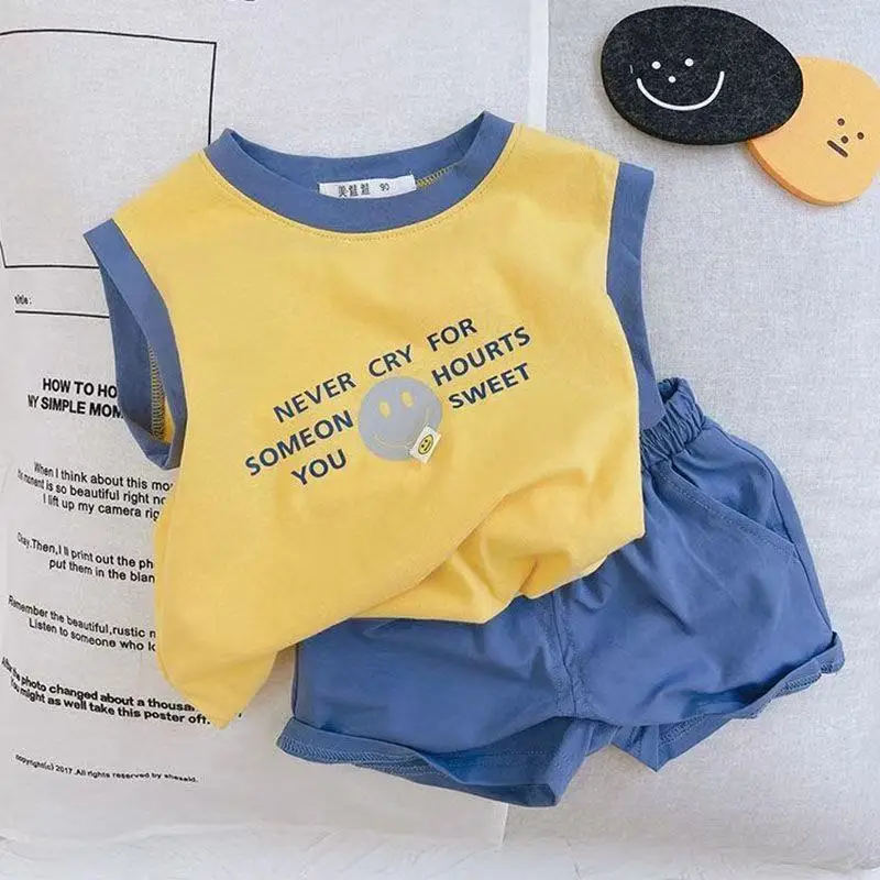 Pure Cotton Sleeveless T-Shirt Vest Shorts Suit Boys Summer — feature 2
