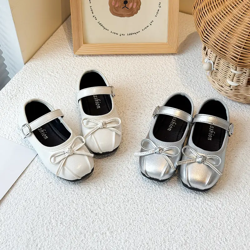 2025 Girls Silver Bow Princess Shoes for Baby Toddler