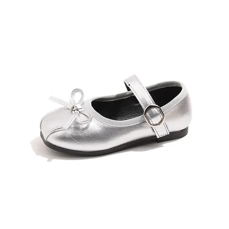 2025 Girls Silver Bow Princess Shoes for Baby Toddler