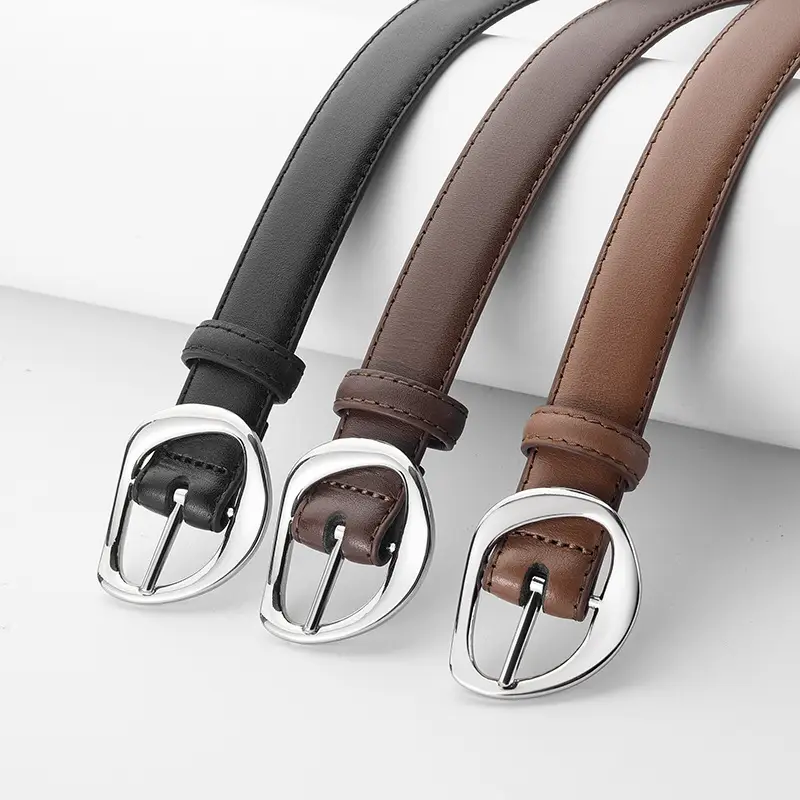 Women's Genuine Leather Belt with Silver Buckle - Image 9
