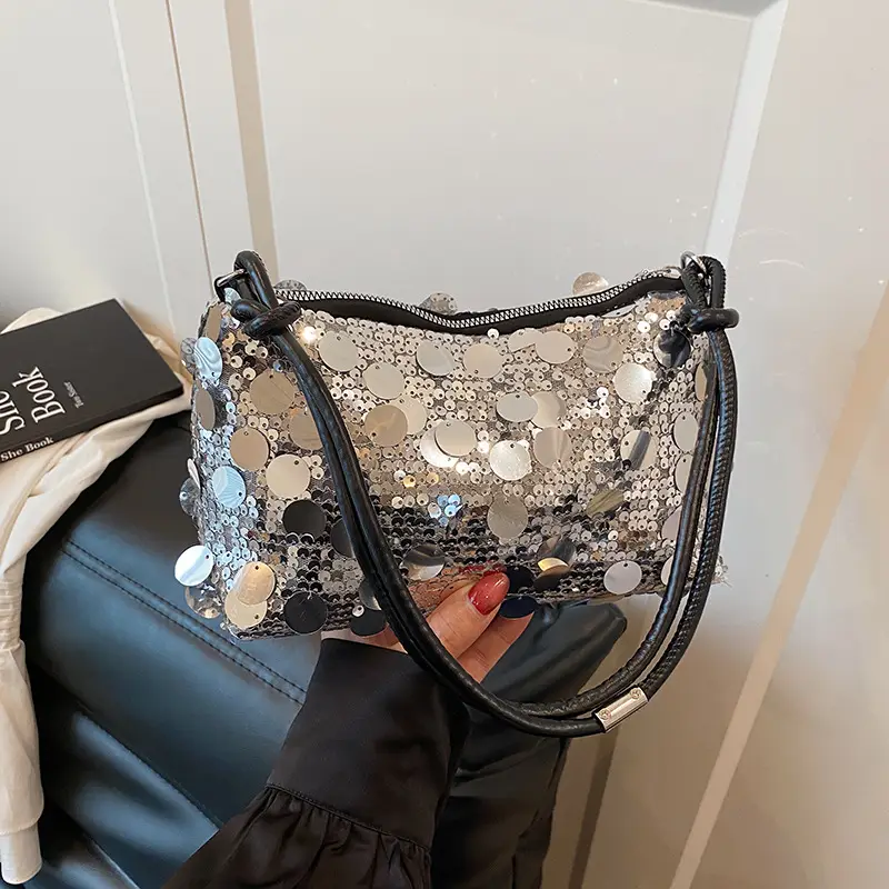 2025 Korean Underarm Bag for Women Silver Sequin - Image 4