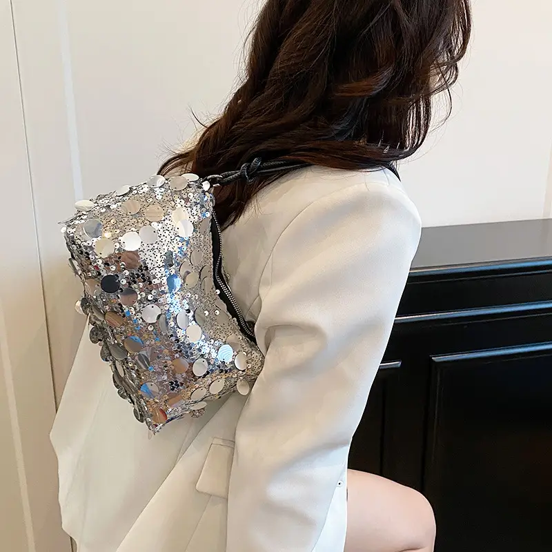 2025 Korean Underarm Bag for Women Silver Sequin - Image 5