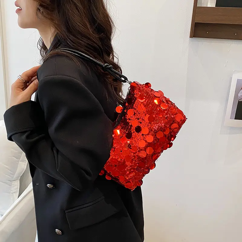 2025 Korean Underarm Bag for Women Silver Sequin - Image 6