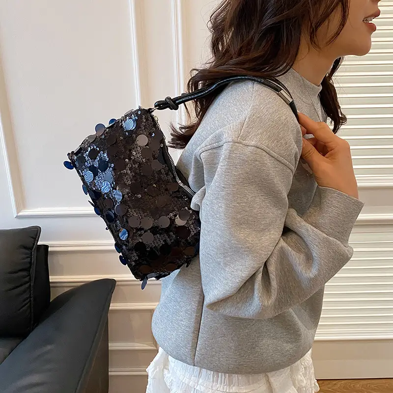 2025 Korean Underarm Bag for Women Silver Sequin - Image 7