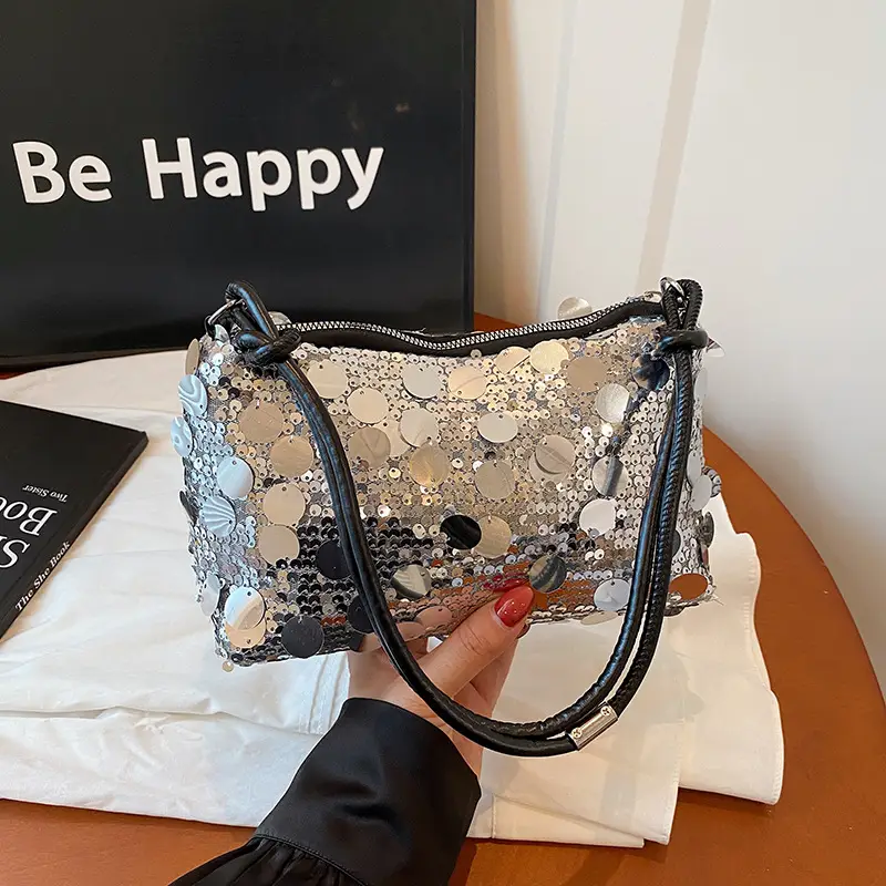 2025 Korean Underarm Bag for Women Silver Sequin - Image 3