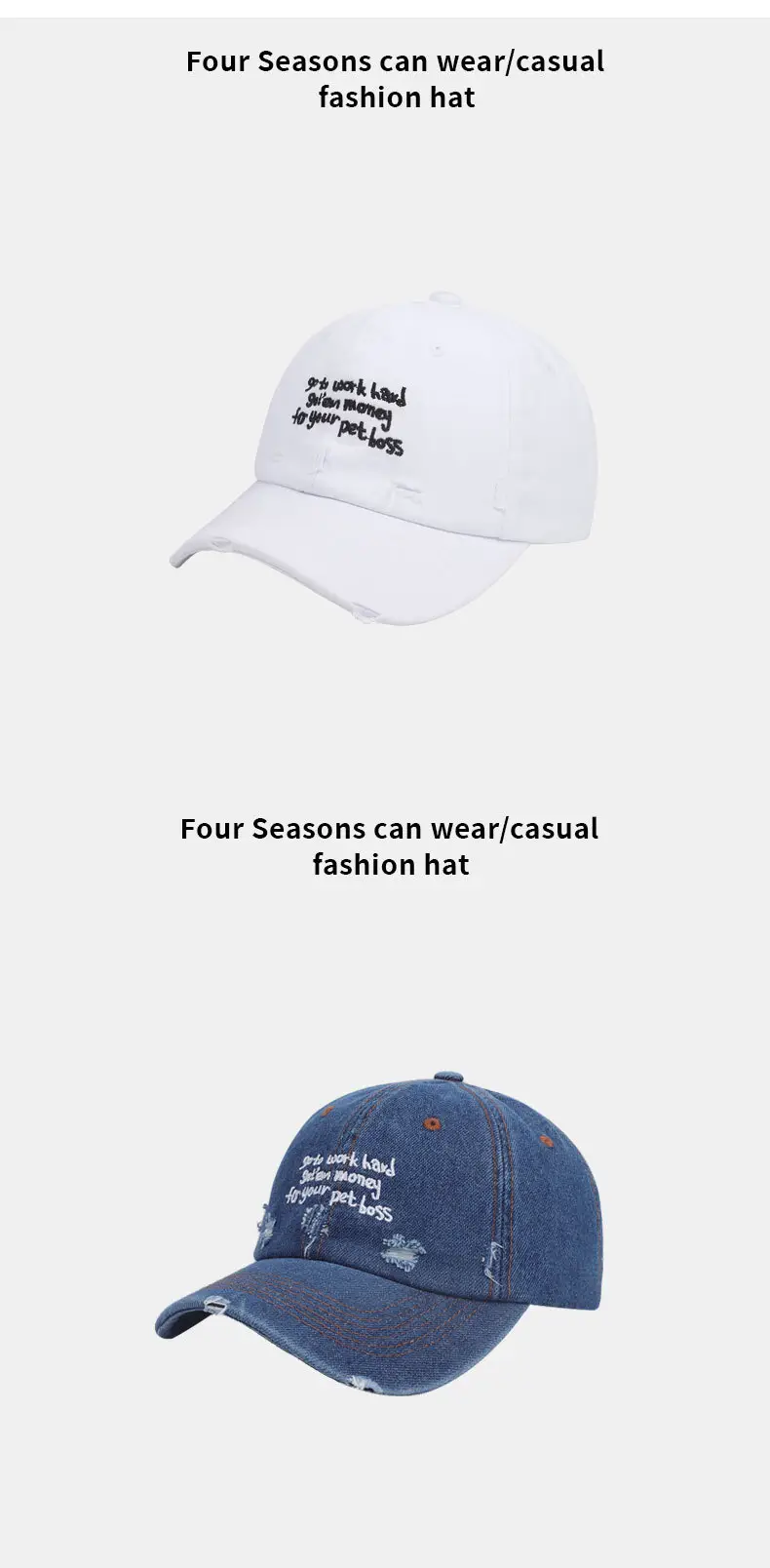 American Letter Denim Baseball Cap for Women with Wide Brim — feature 10