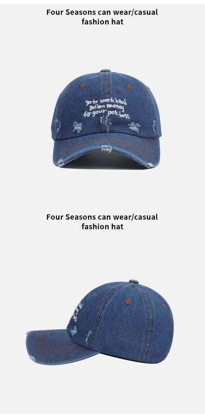 American Letter Denim Baseball Cap for Women with Wide Brim — feature 11