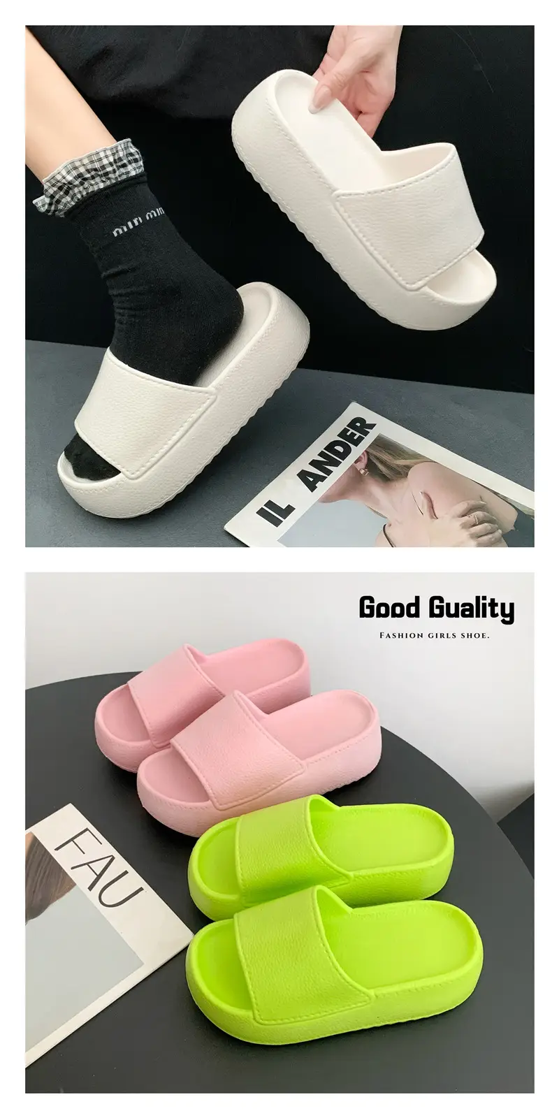 Women Thick Sole Slippers 2025 Summer Pink Black Green White — feature 2