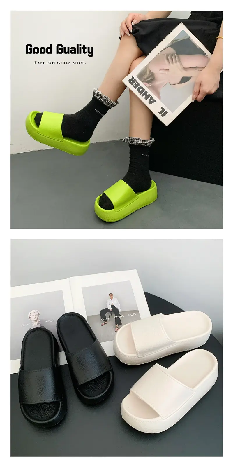 Women Thick Sole Slippers 2025 Summer Pink Black Green White — feature 3