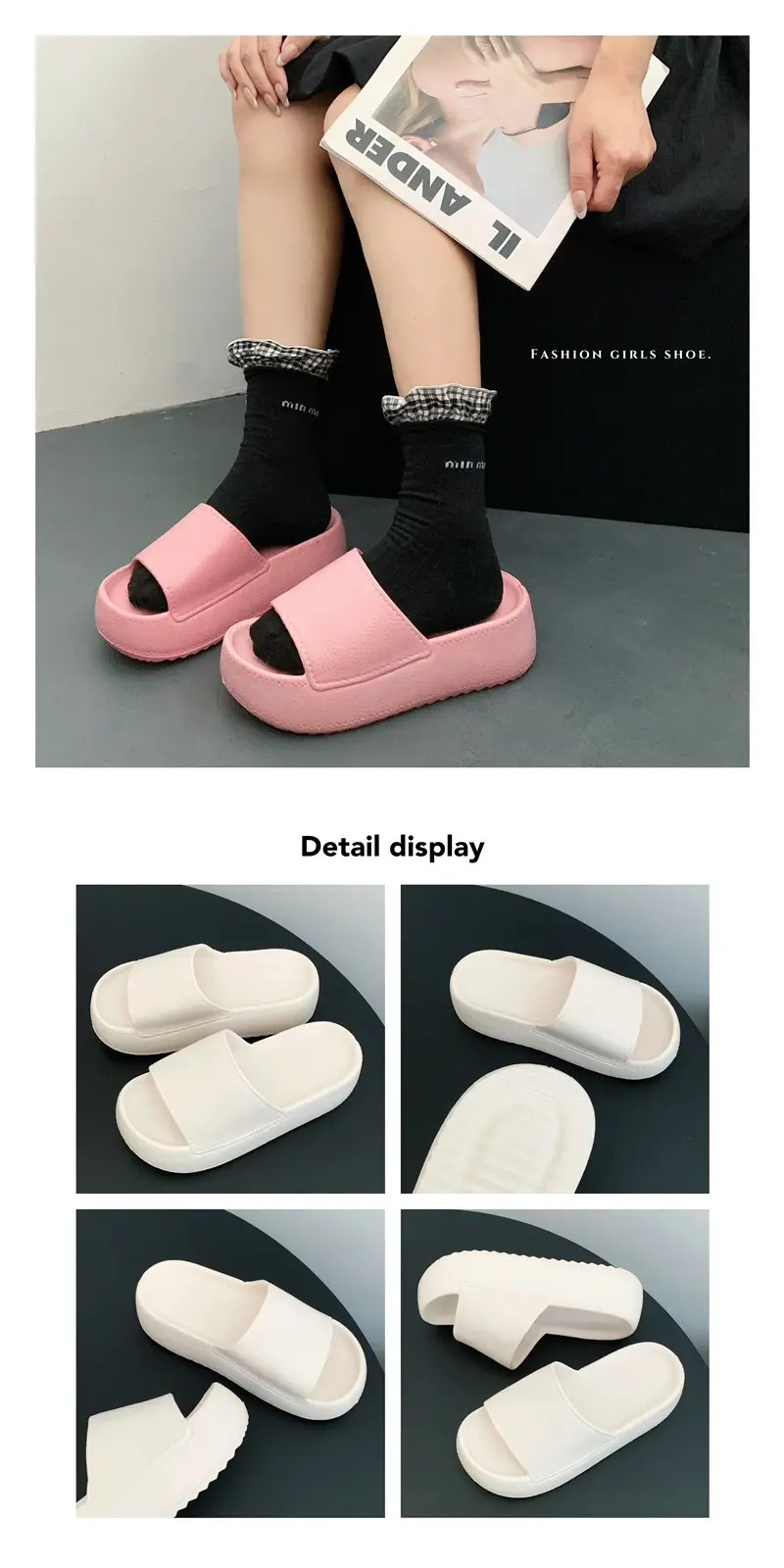 Women Thick Sole Slippers 2025 Summer Pink Black Green White — feature 4