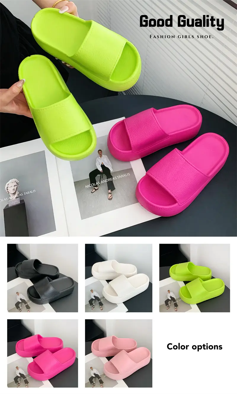 Women Thick Sole Slippers 2025 Summer Pink Black Green White — feature 5