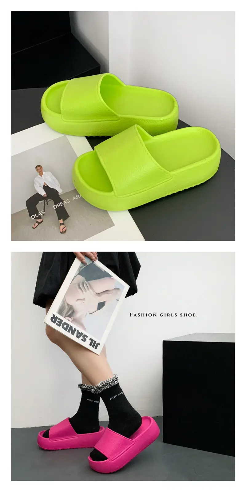 Women Thick Sole Slippers 2025 Summer Pink Black Green White — feature 8