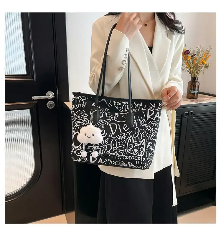 Women Graffiti Canvas Shoulder Bag 2025 New Casual Large Capacity — feature 10