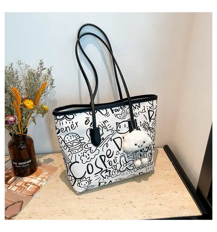 Women Graffiti Canvas Shoulder Bag 2025 New Casual Large Capacity - Image 2