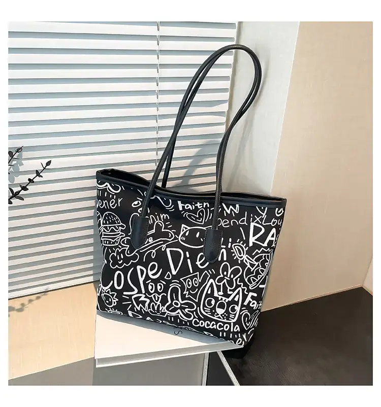 Women Graffiti Canvas Shoulder Bag 2025 New Casual Large Capacity - Image 6