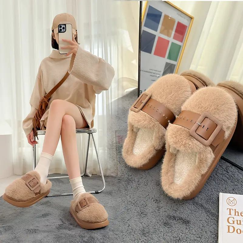 Women's Winter Furry Slippers Belt Buckle Warm Plush 2025 - Image 5
