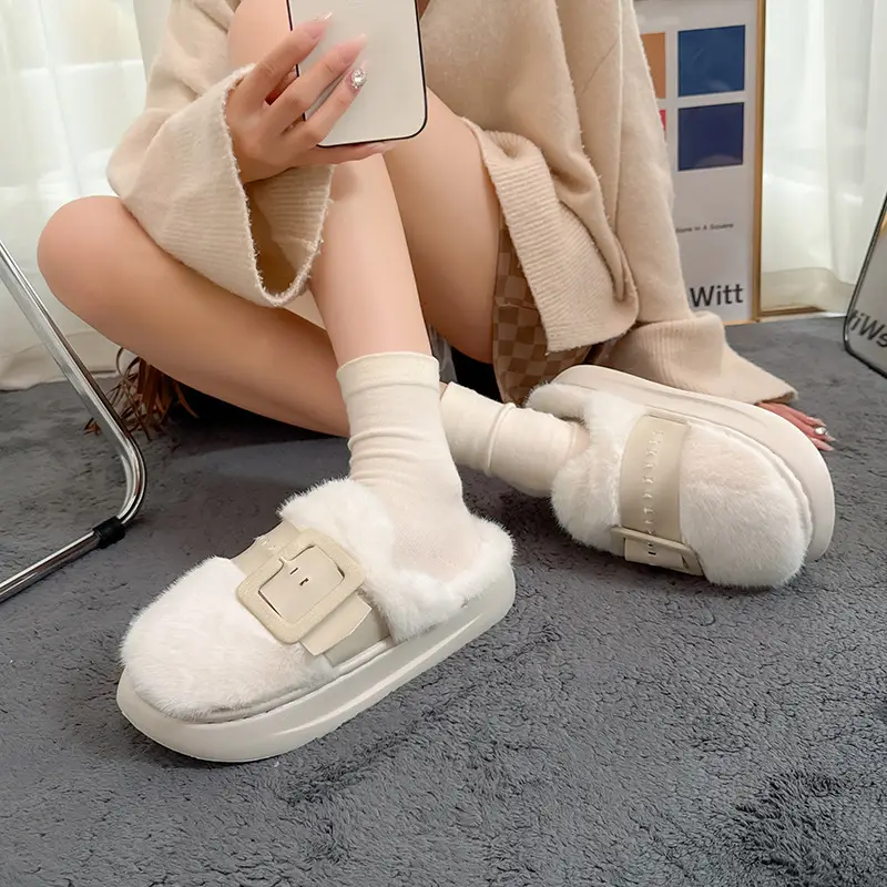 Women's Winter Furry Slippers Belt Buckle Warm Plush 2025 - Image 7