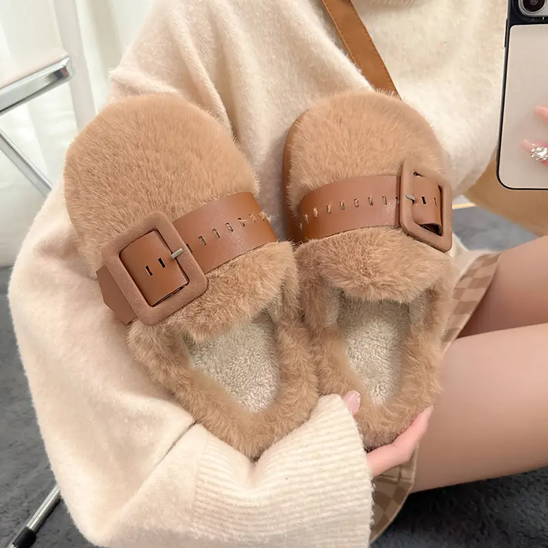 Women's Winter Furry Slippers Belt Buckle Warm Plush 2025 - Image 8