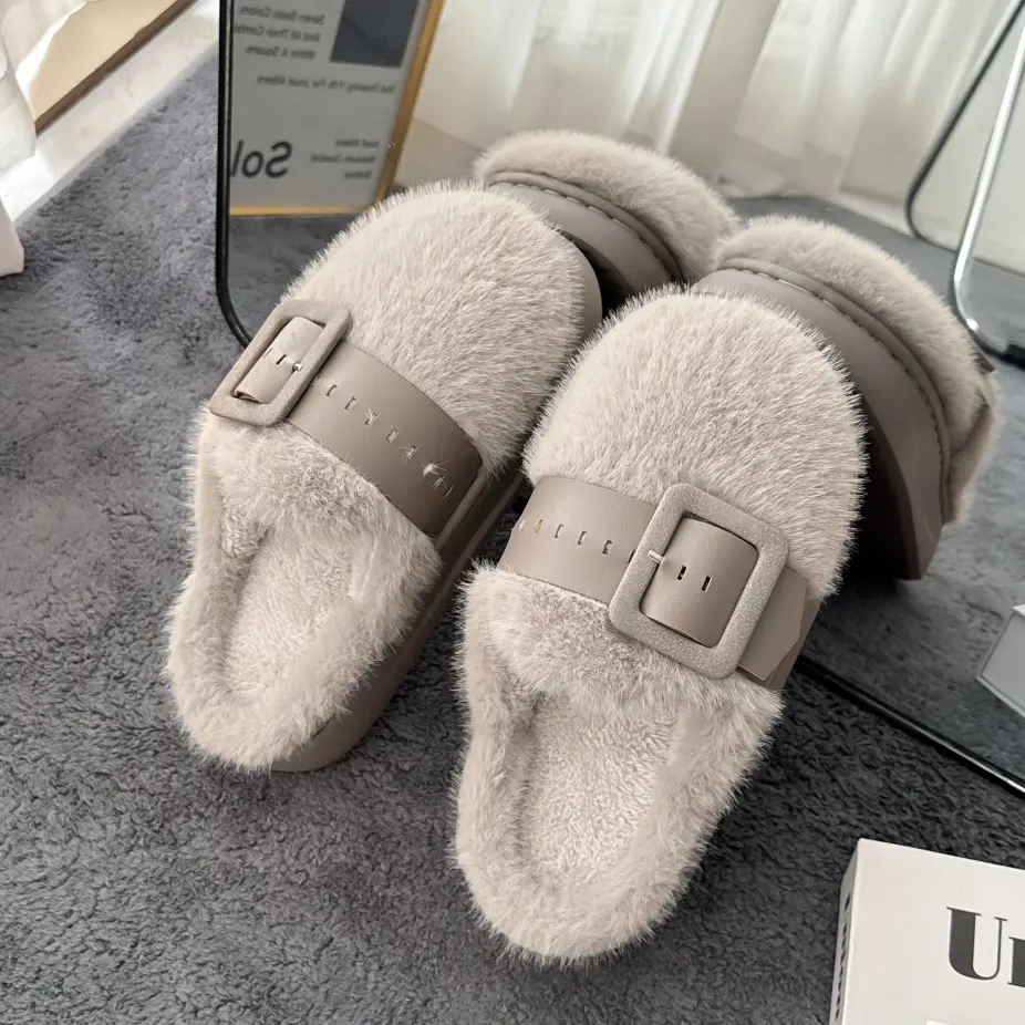 Women's Winter Furry Slippers Belt Buckle Warm Plush 2025 - Image 2
