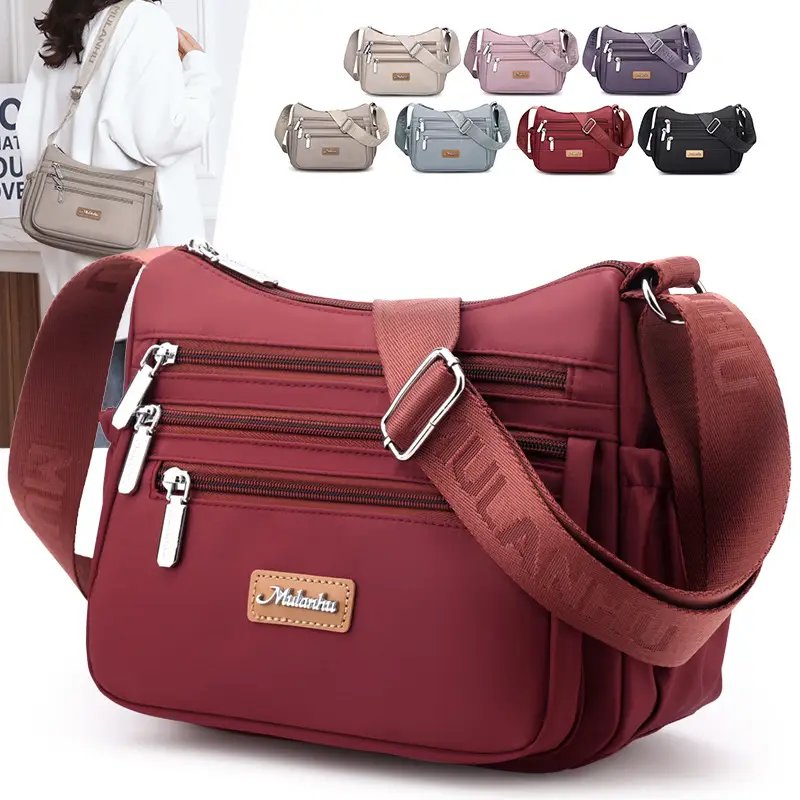Maroon Oxford Crossbody Bag with Zip Pockets for Women - Image 8