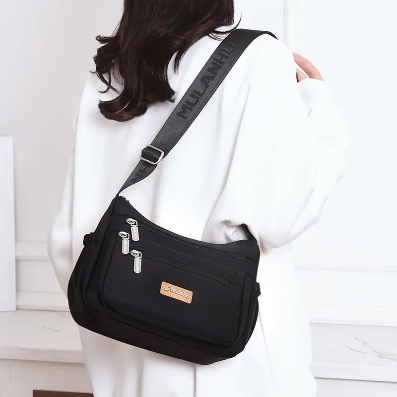 Maroon Oxford Crossbody Bag with Zip Pockets for Women - Image 12