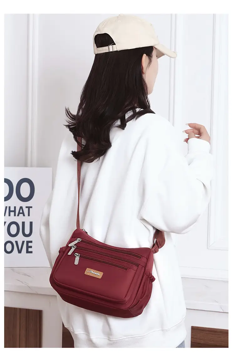 Maroon Oxford Crossbody Bag with Zip Pockets for Women — feature 19