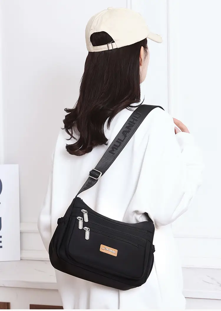 Maroon Oxford Crossbody Bag with Zip Pockets for Women — feature 2