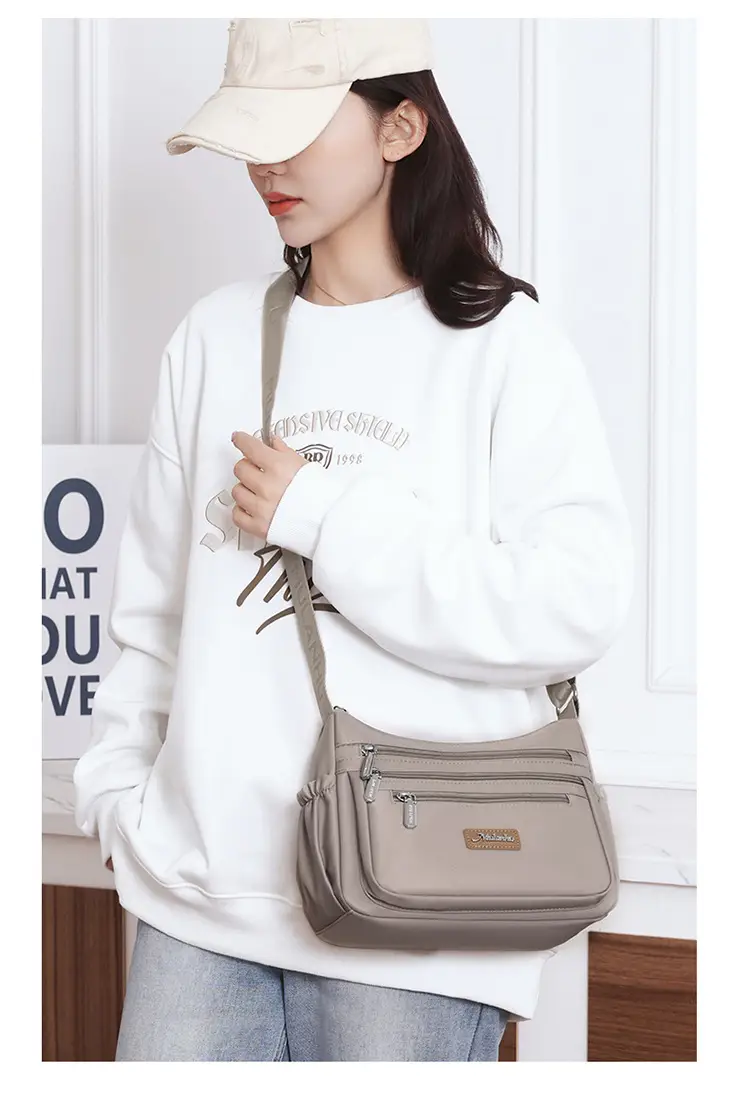 Maroon Oxford Crossbody Bag with Zip Pockets for Women — feature 20
