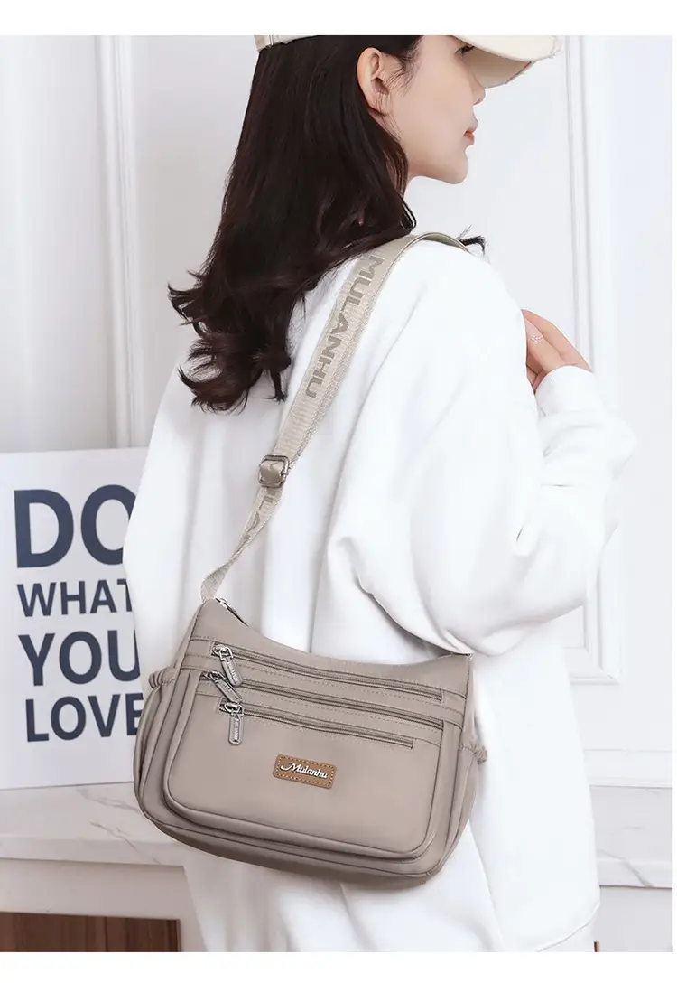 Maroon Oxford Crossbody Bag with Zip Pockets for Women — feature 21