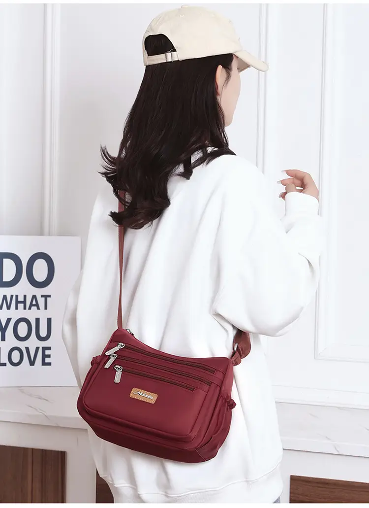 Maroon Oxford Crossbody Bag with Zip Pockets for Women — feature 4