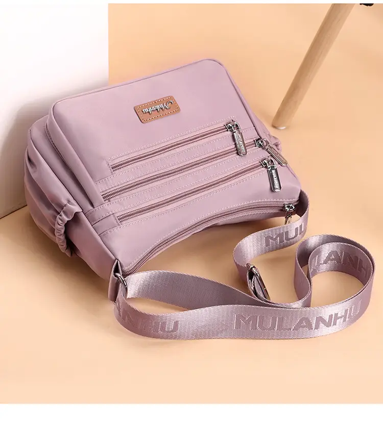 Maroon Oxford Crossbody Bag with Zip Pockets for Women — feature 5