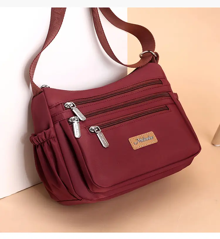 Maroon Oxford Crossbody Bag with Zip Pockets for Women — feature 9