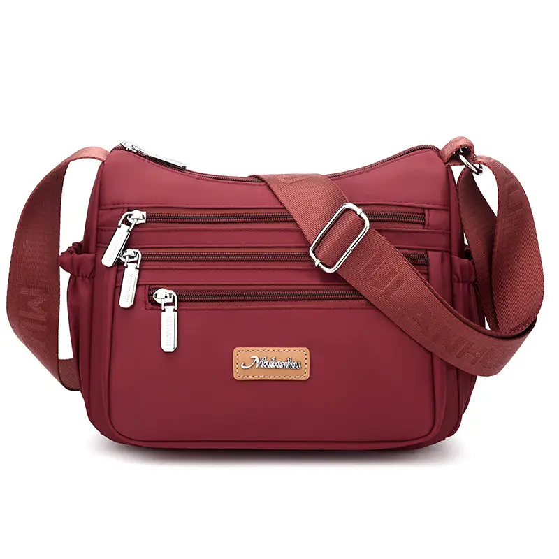 Maroon Oxford Crossbody Bag with Zip Pockets for Women - Image 6